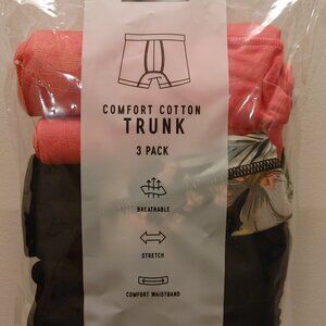 EXPRESS 3 Pack Comfort Cotton Trunks (Coral, Floral, Black) - Size Small